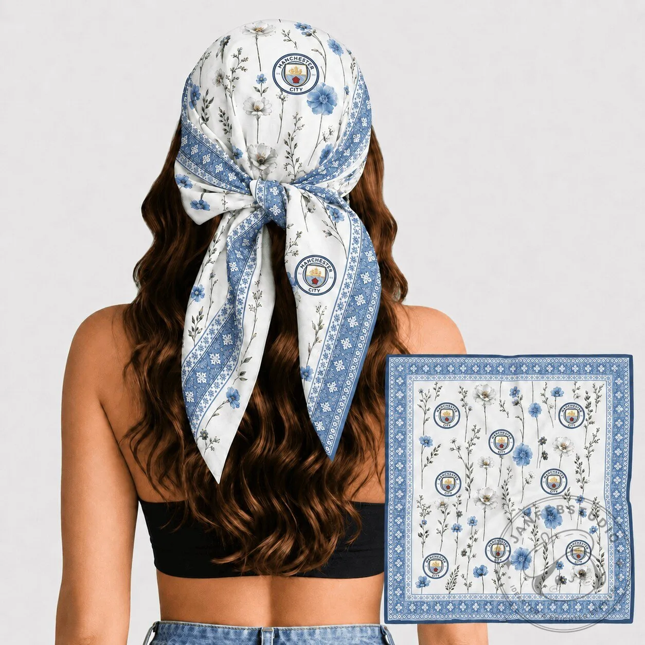 Manchester City Football Club Floral Pattern Bandana Scarf