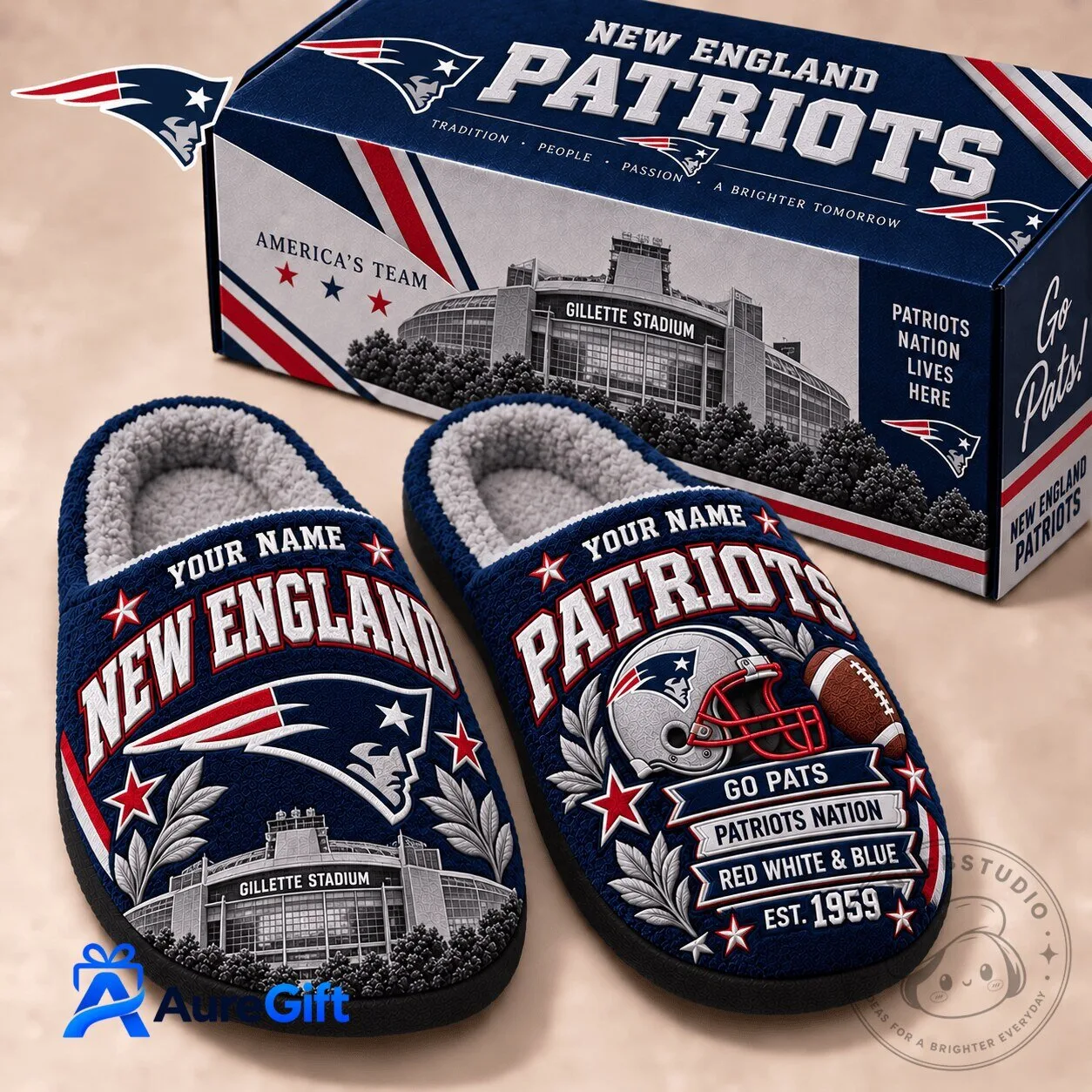 New England Patriots Personalized Football Team Slippers