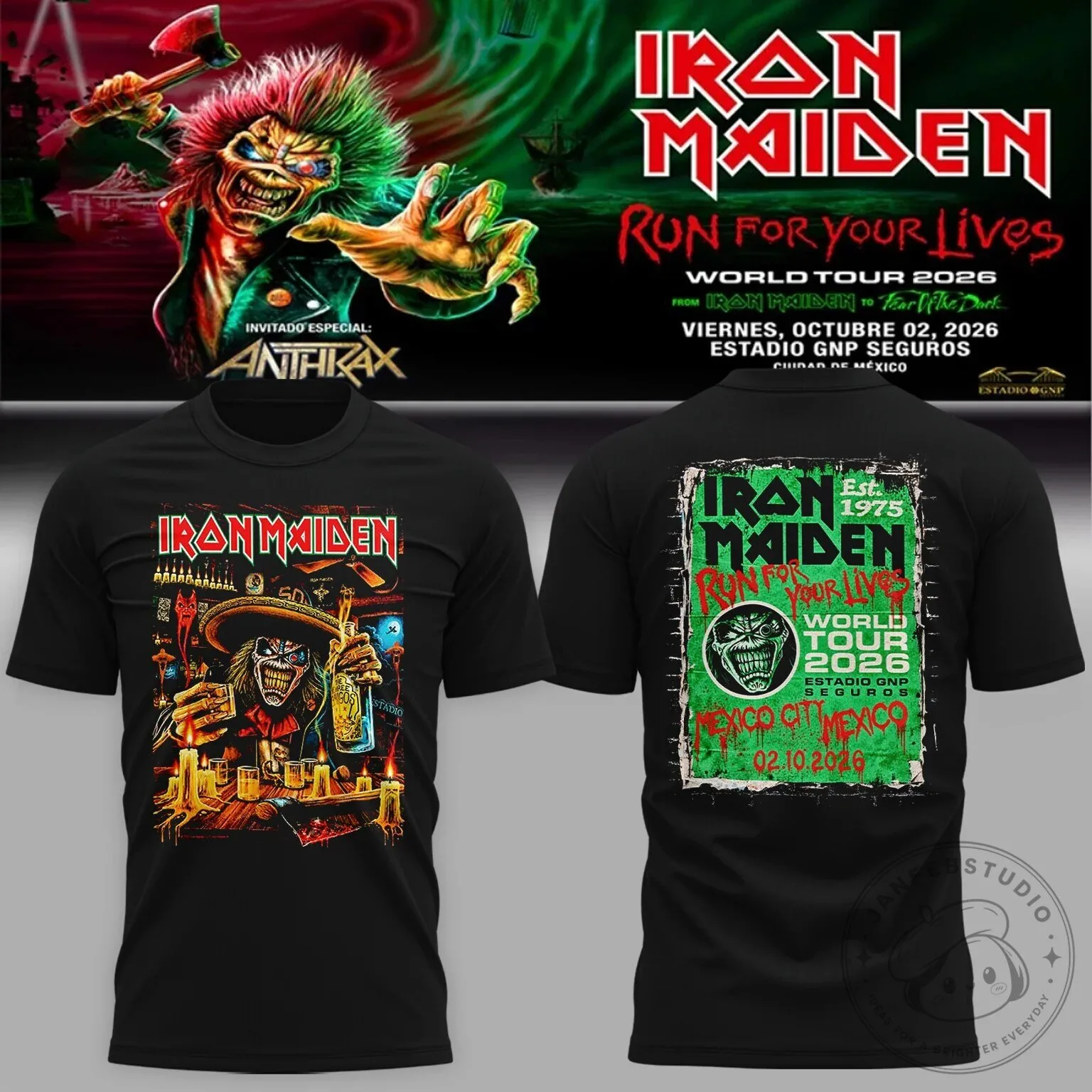 Iron Maiden Run For Your Lives World Tour 2026 Mexico City T-Shirt