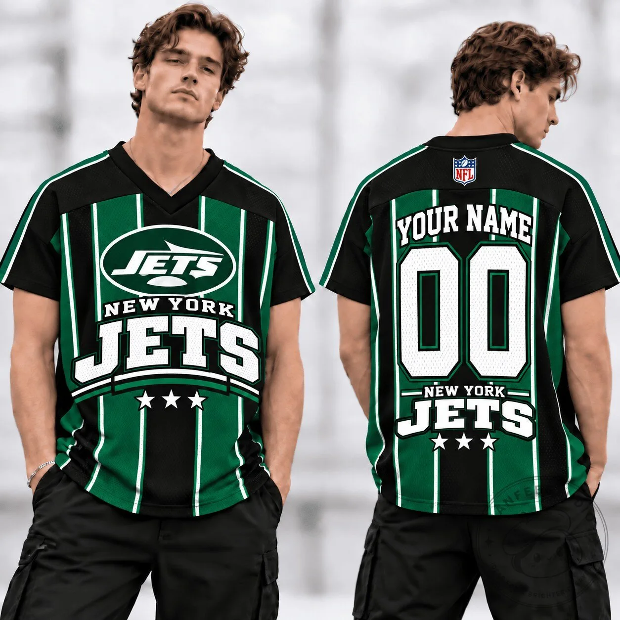 New York Jets NFL Football Team Personalized V-Neck Mesh Jersey