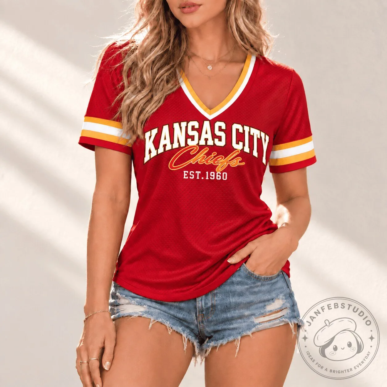 Kansas City Chiefs Established 1960 Women's V-Neck Football T-Shirt