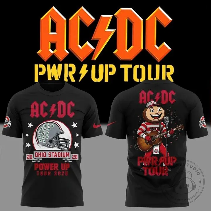 2026 AC/DC Power Up Tour Black T-Shirt with Ohio State Football Design