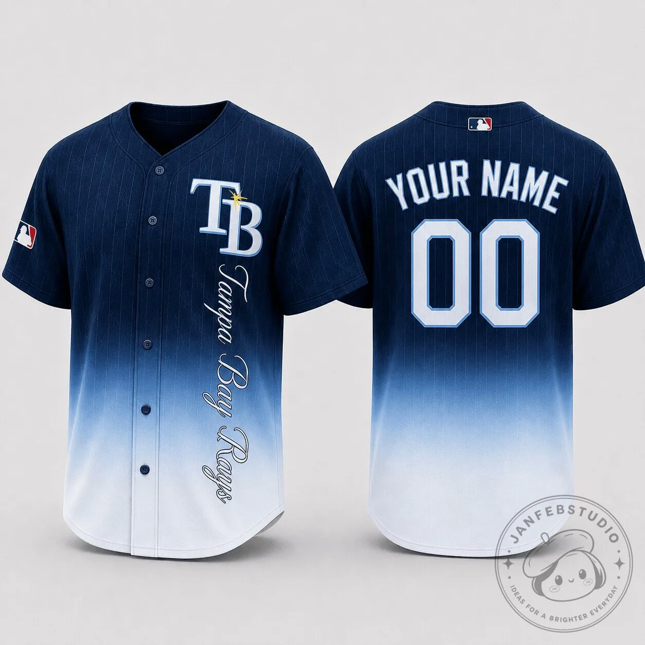 Tampa Bay Rays Baseball Personalized Blue Fade Custom Name Number Jersey
