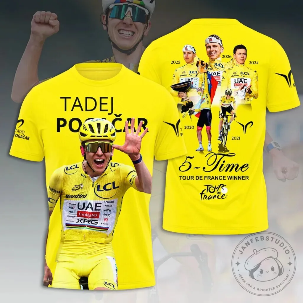 Tadej Pogacar Tour de France Winner Yellow Cycling T-Shirt