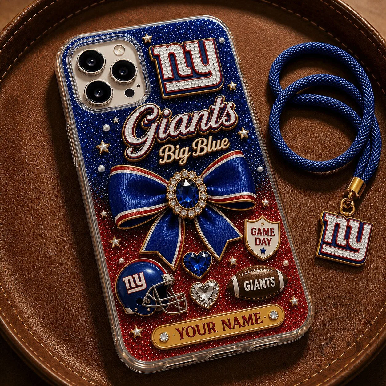 New York Giants Football Team Sparkle Bling Custom Name Phone Case