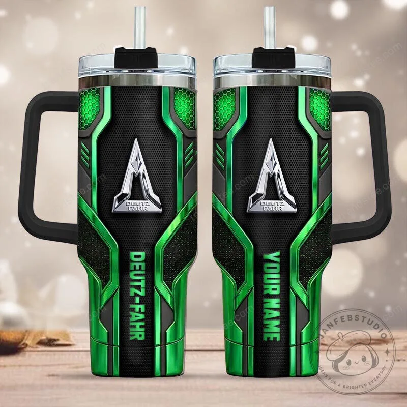Deutz-Fahr Green and Black Patterned Stainless Steel Insulated Tumbler