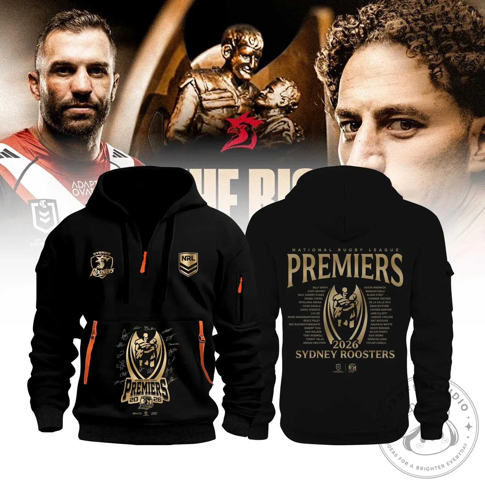 Black Hoodie of 2026 National Rugby League Premiers Sydney Roosters