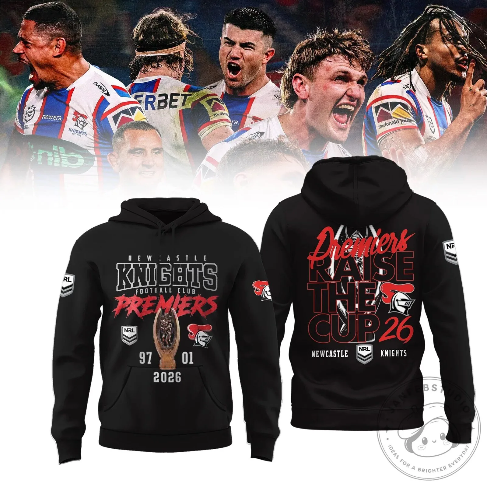 Newcastle Knights Rugby Football Club Premiers 2026 Black Hoodie