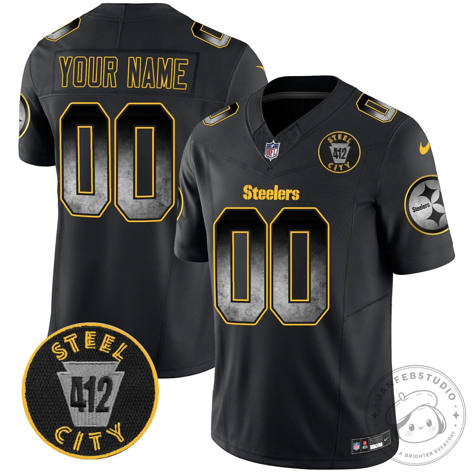 Pittsburgh Steelers Black Custom Football Jersey with Your Name and Number