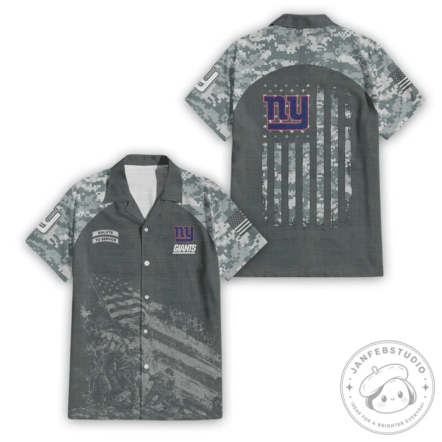 Hawaiian Shirt with Military Camouflage for New York Giants Salute to Service