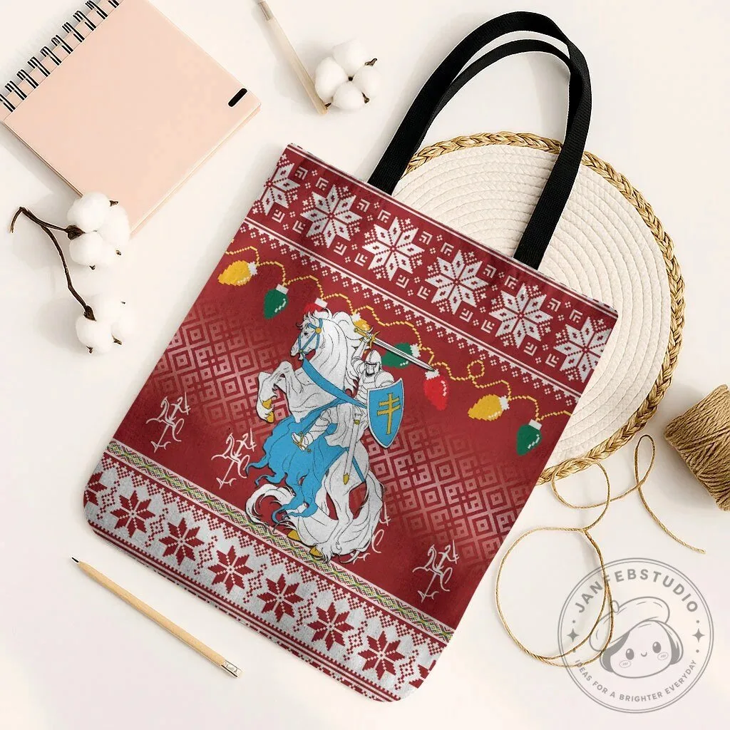 Lithuanian Christmas Vytis Knight Holiday Ugly Sweater Pattern Tote Bag