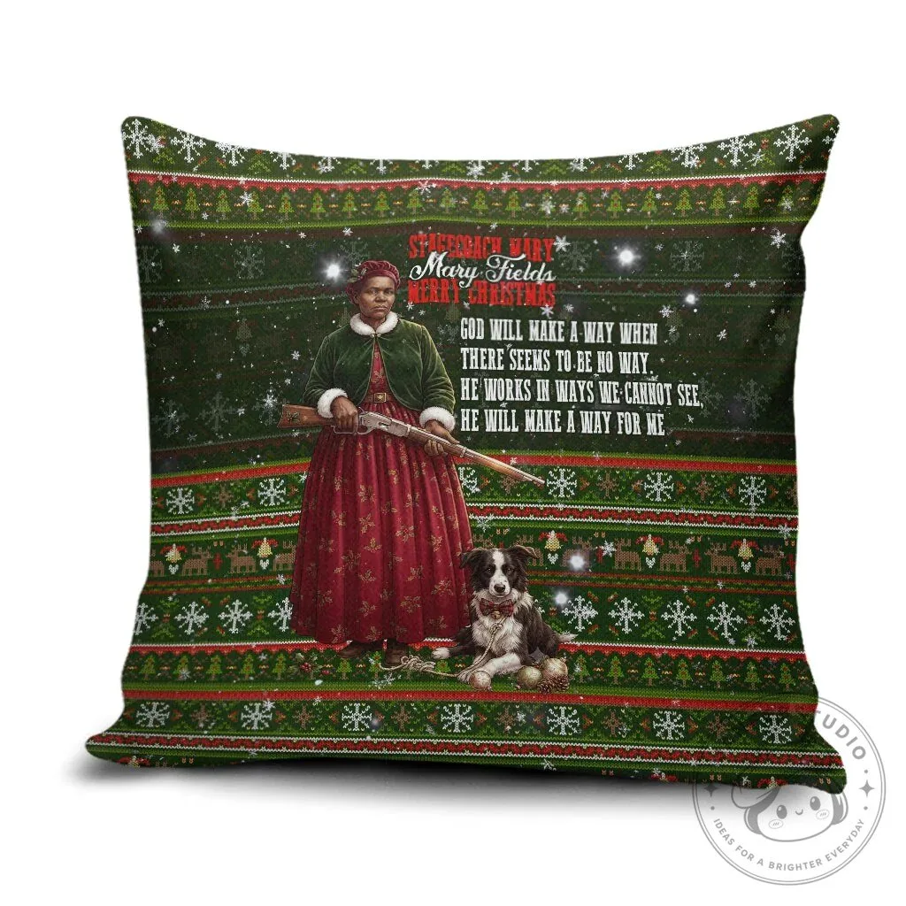 Stagecoach Mary Fields Christmas Pillow Cover Old West Pioneer Vintage Holiday Art