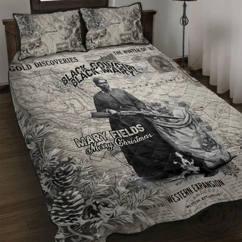 Mary Fields Black Mary Christmas Vintage Western Map Mail Carrier Quilt Bedding Set