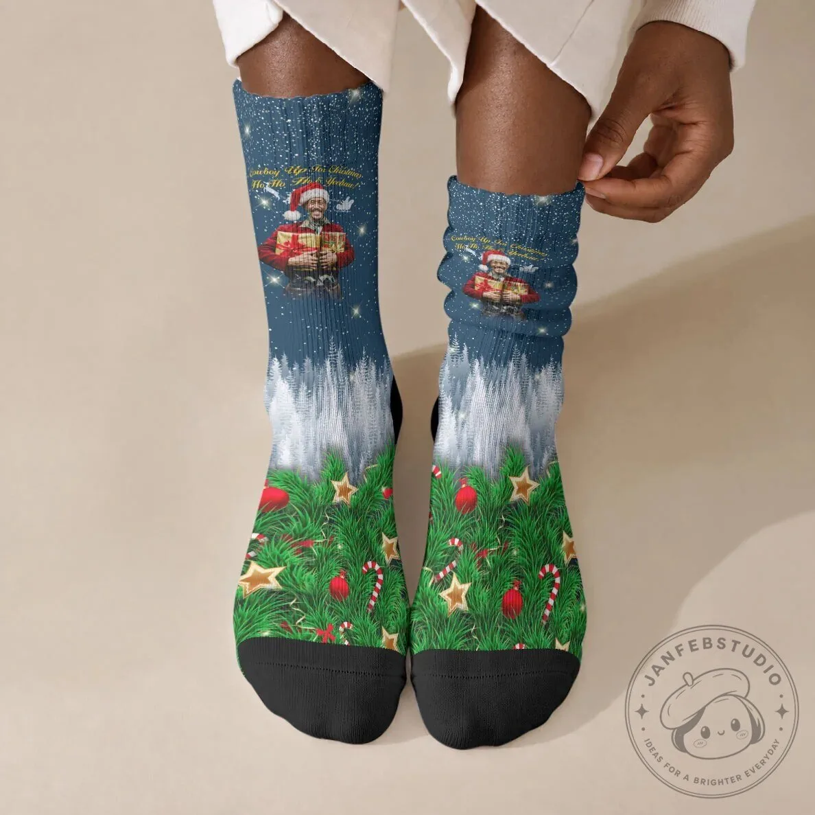 Isom Dart Christmas Cowboy Santa Western Snow Winter Holiday Crew Socks