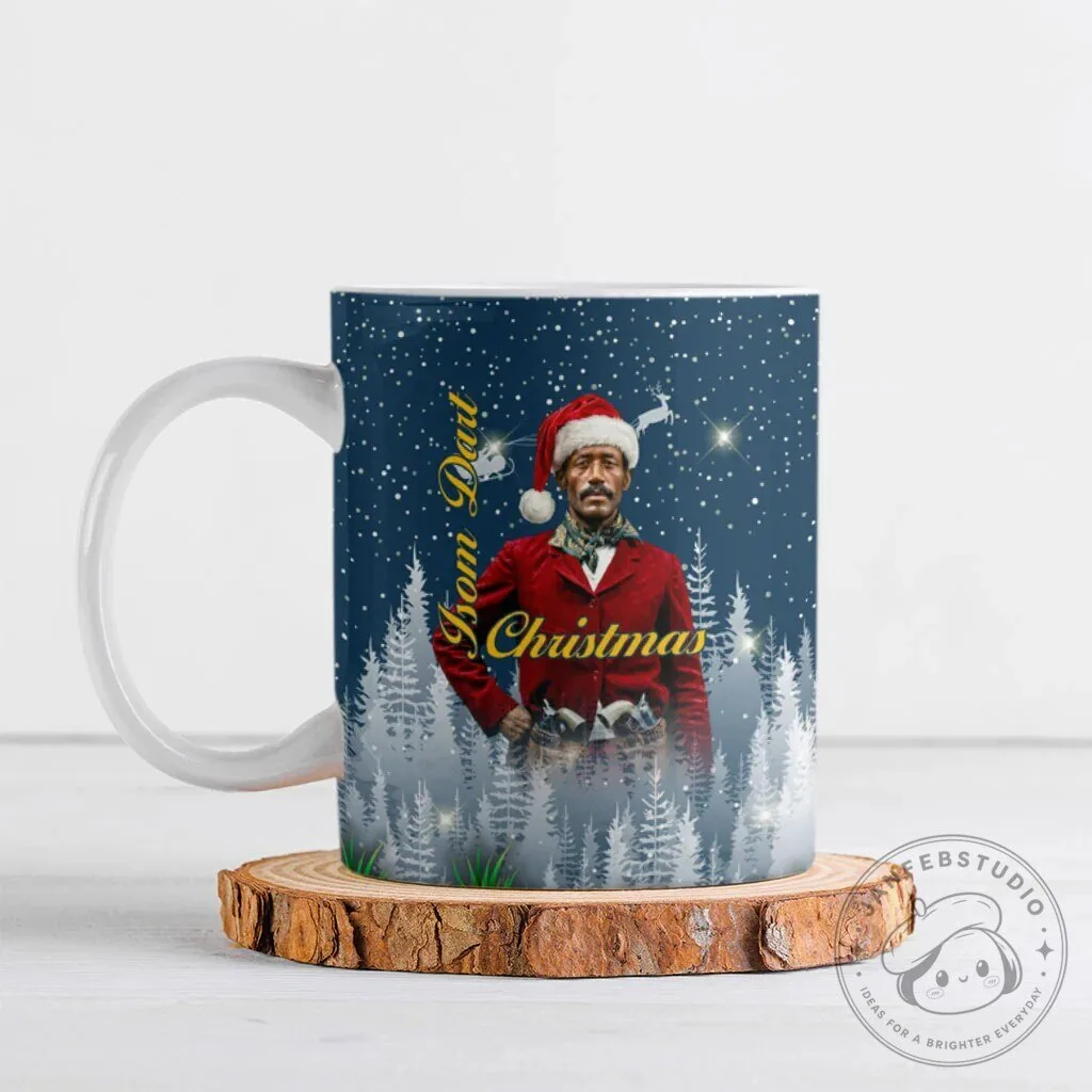 Isom Dart Christmas Black Cowboy Santa Western Snow Winter Ceramic Mug
