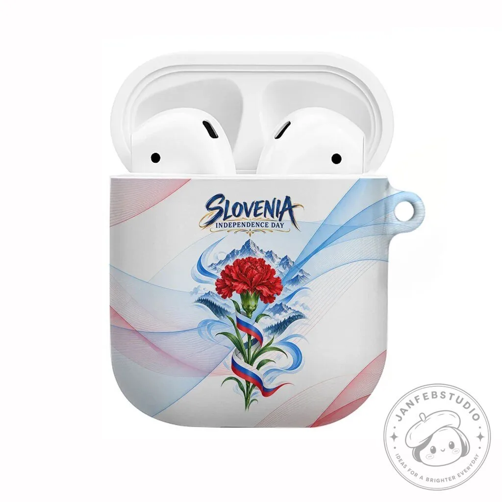 Slovenia Independence Day Red Carnation Flower Mount Triglav Flag AirPods Case