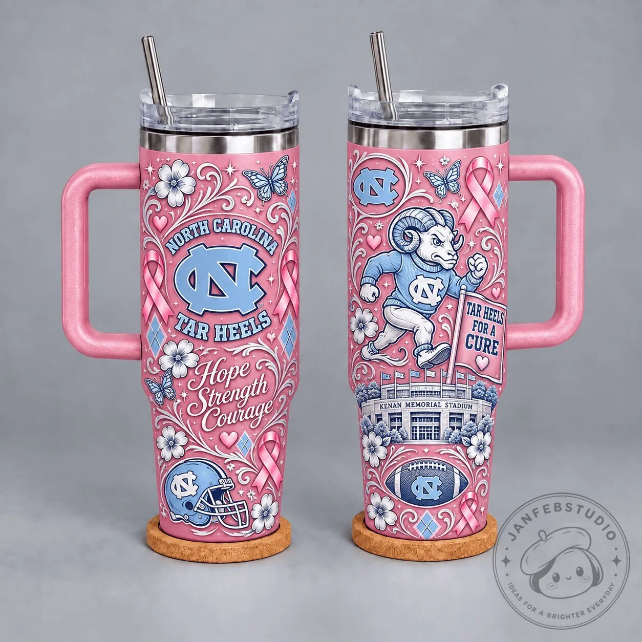 North Carolina Tar Heels Breast Cancer Awareness Hope Strength Courage Tumbler