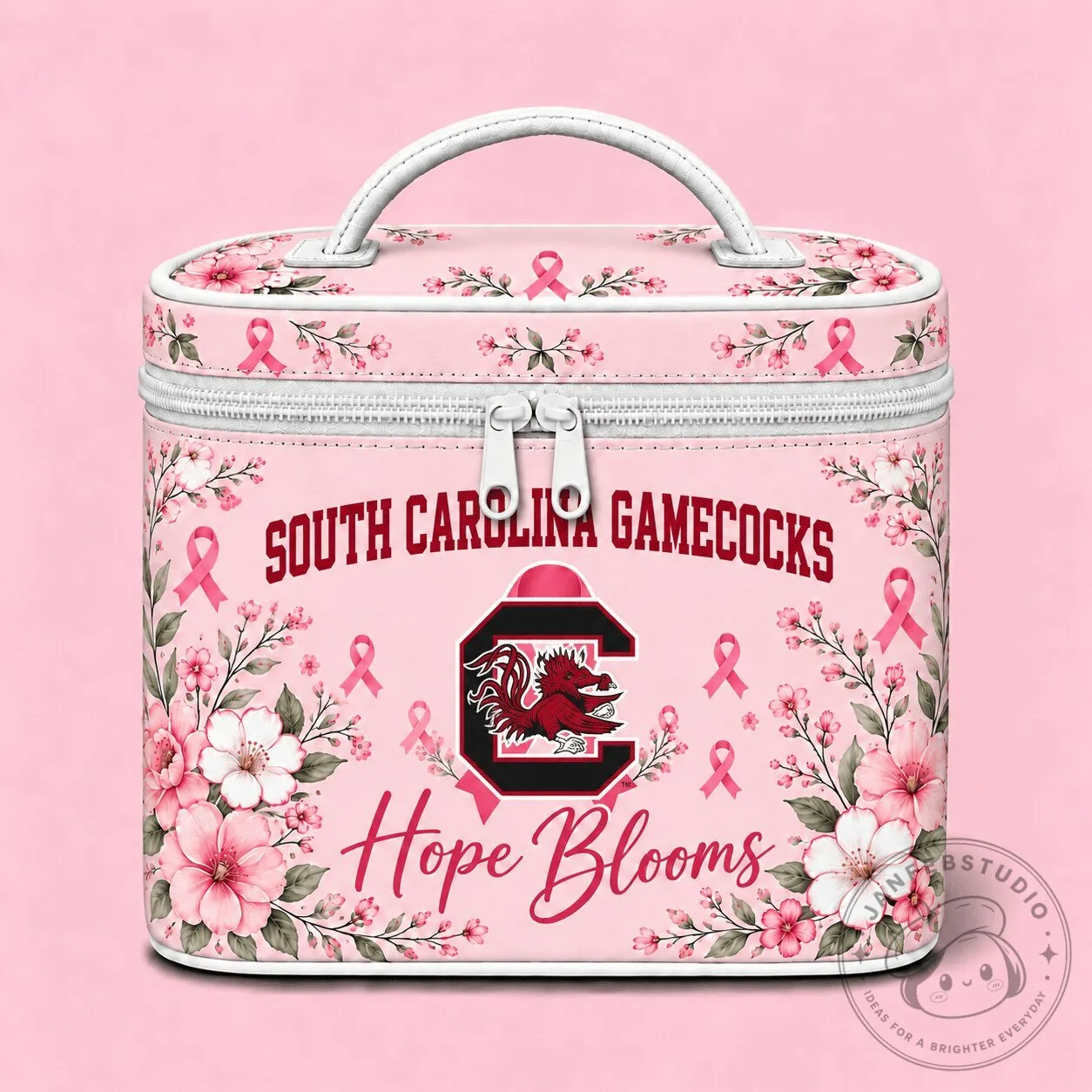 South Carolina Gamecocks Breast Cancer Awareness Floral Hope Blooms Cosmetic Bag