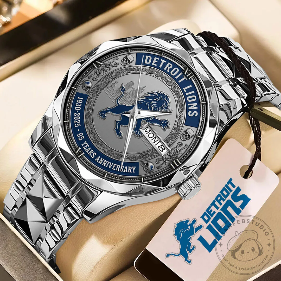 Detroit Lions 95th Anniversary Silver Stainless Steel Quartz Watch