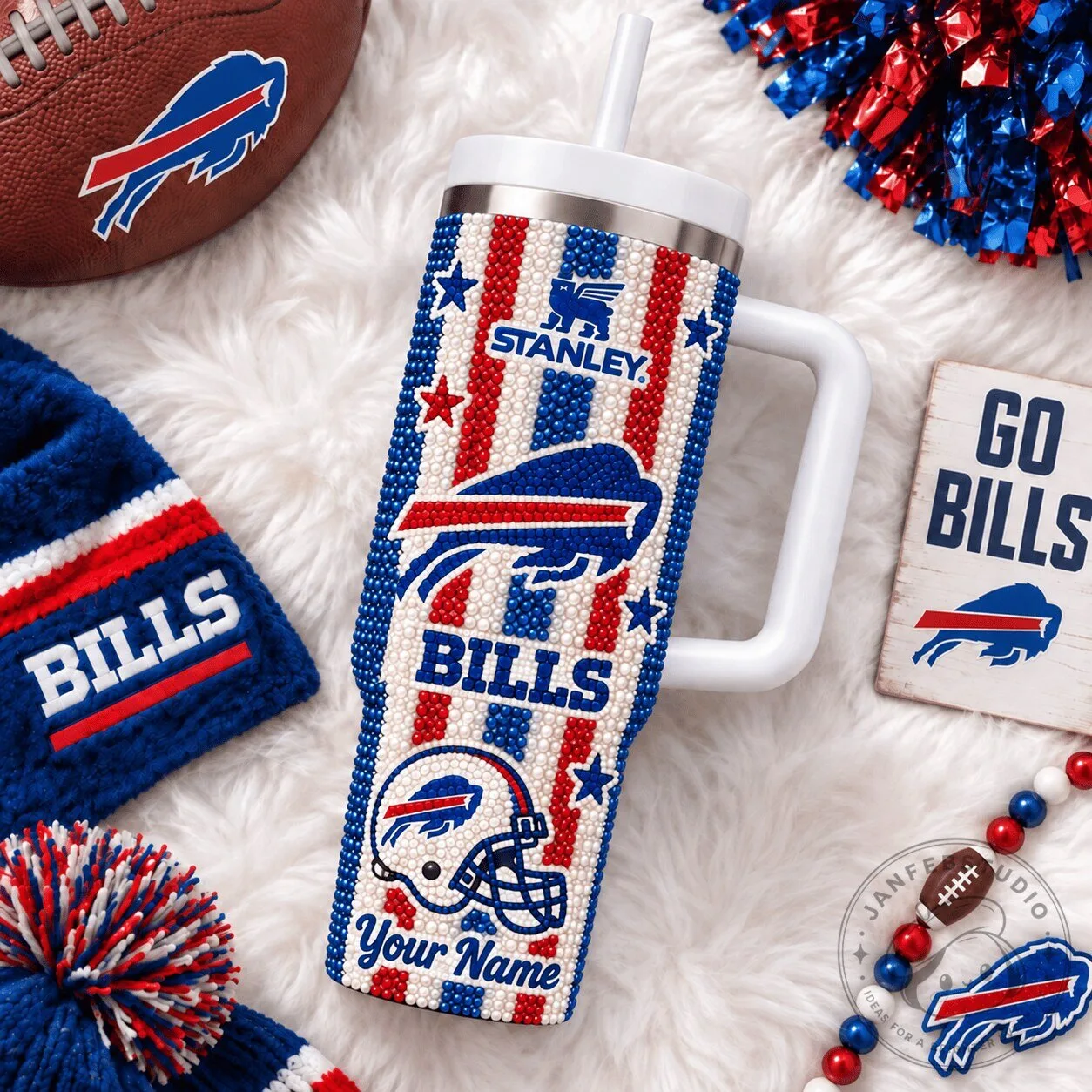 Buffalo Bills NFL Stanley Style Tumbler Personalized Name Football Fan Gift