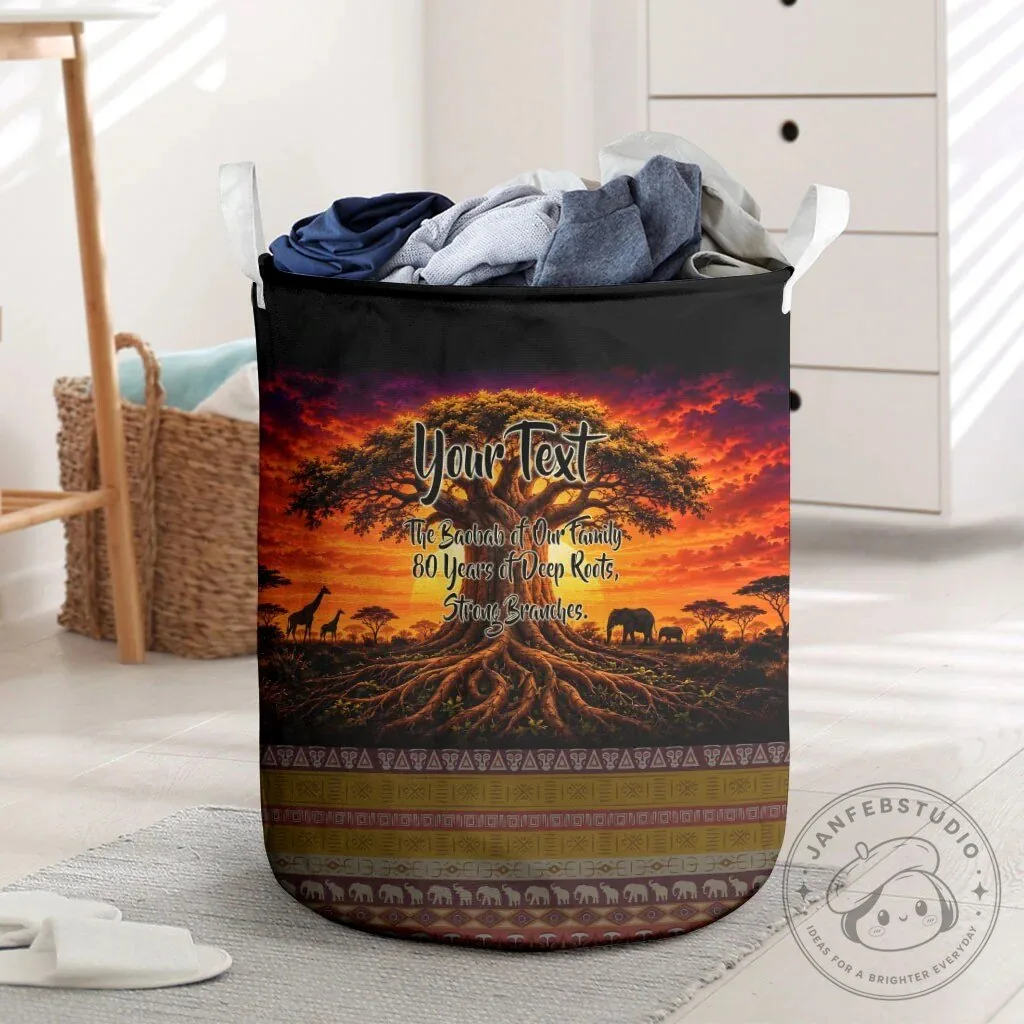Personalized 80th Birthday Baobab Tree African Sunset Savanna Laundry Basket