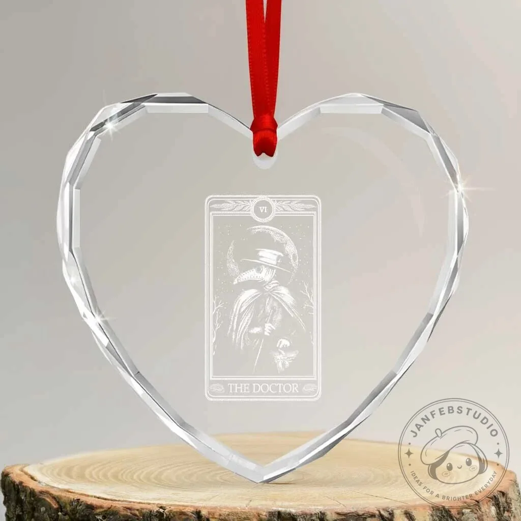 Plague Doctor Tarot Card Heart Shaped Crystal Glass Christmas Tree Ornament