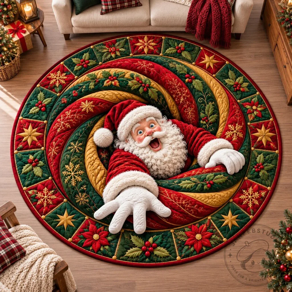 Santa Claus Christmas Holiday Round Area Rug