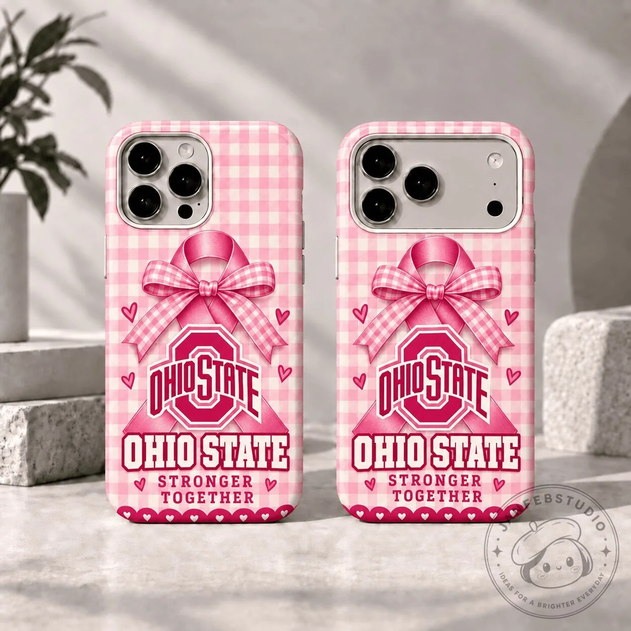 Ohio State Buckeyes Breast Cancer Awareness Pink Gingham Phone Case
