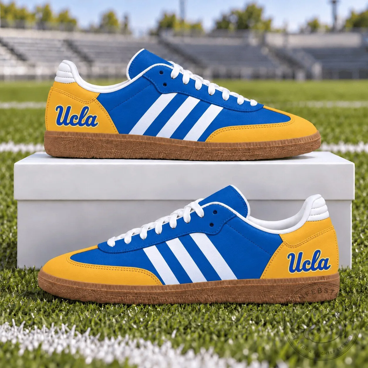 UCLA Bruins Blue and Gold Three Stripes Athletic Sneakers