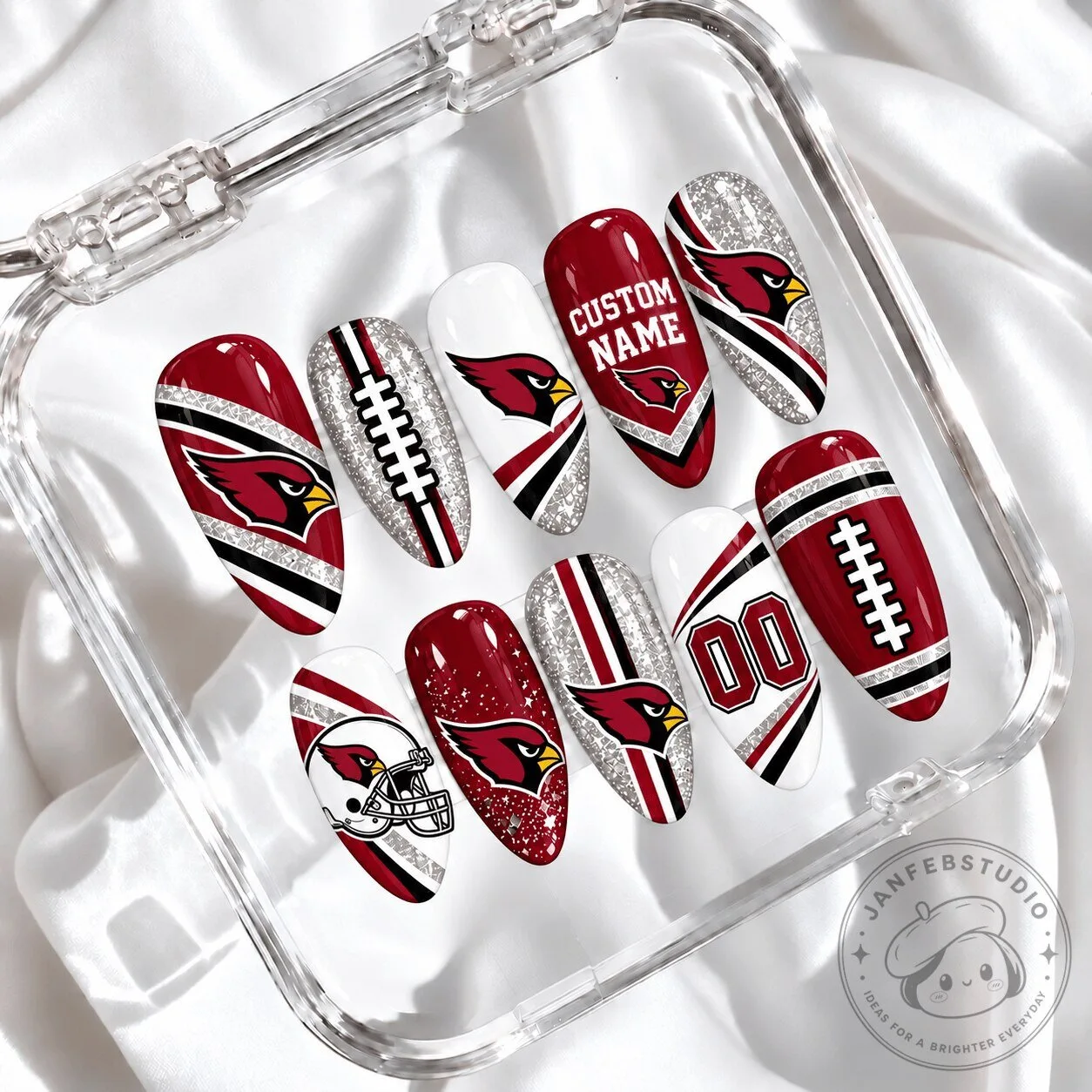Arizona Cardinals Football Team Custom Name and Number Glitter Press-On Nails Set