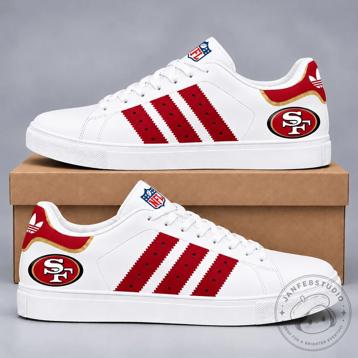 San Francisco 49ers NFL Legacy Superstar White and Red Striped Shoes
