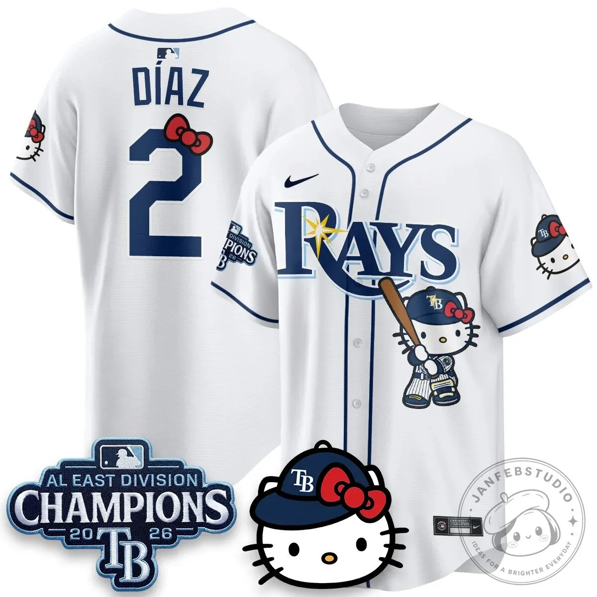 Hello Kitty Baseball Jersey for 2026 AL East Division Champions - Tampa Bay Rays