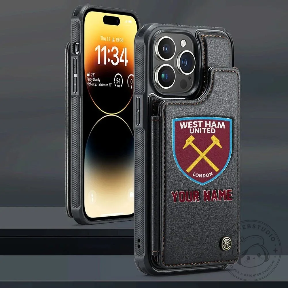West Ham United Personalized Name Leather Flip Wallet Phone Case for iPhone