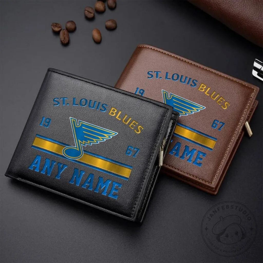 St. Louis Blues Personalized Name Leather Wallet for Men