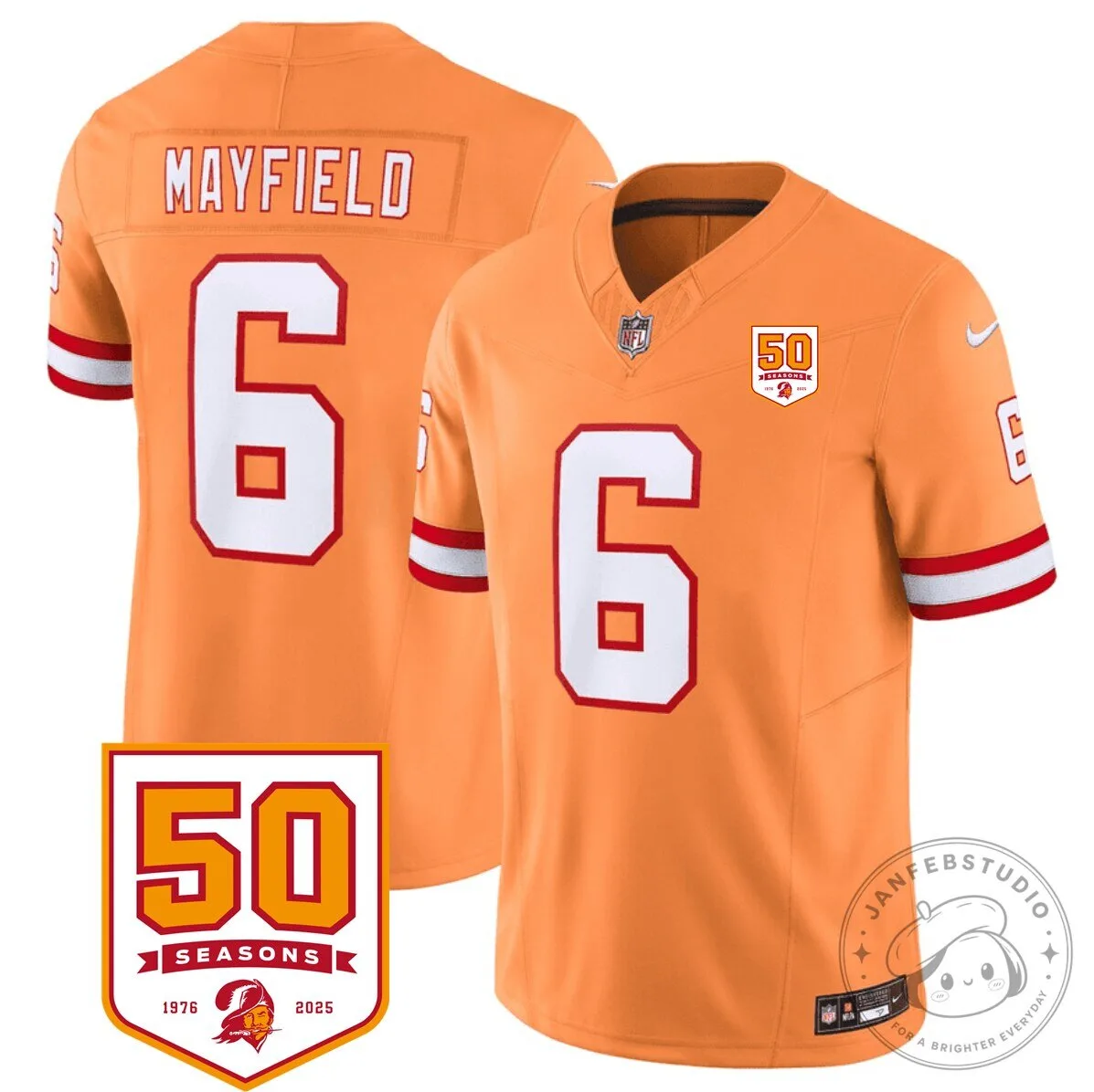 Baker Mayfield Tampa Bay Buccaneers Orange 50th Anniversary Football Jersey