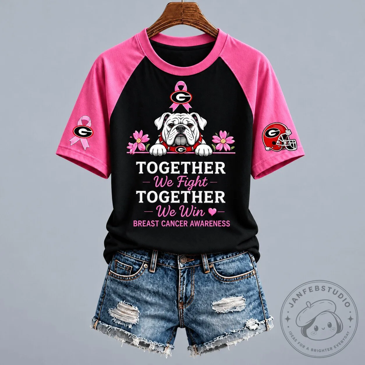 Georgia Bulldogs Together We Fight Breast Cancer Awareness Raglan T-Shirt