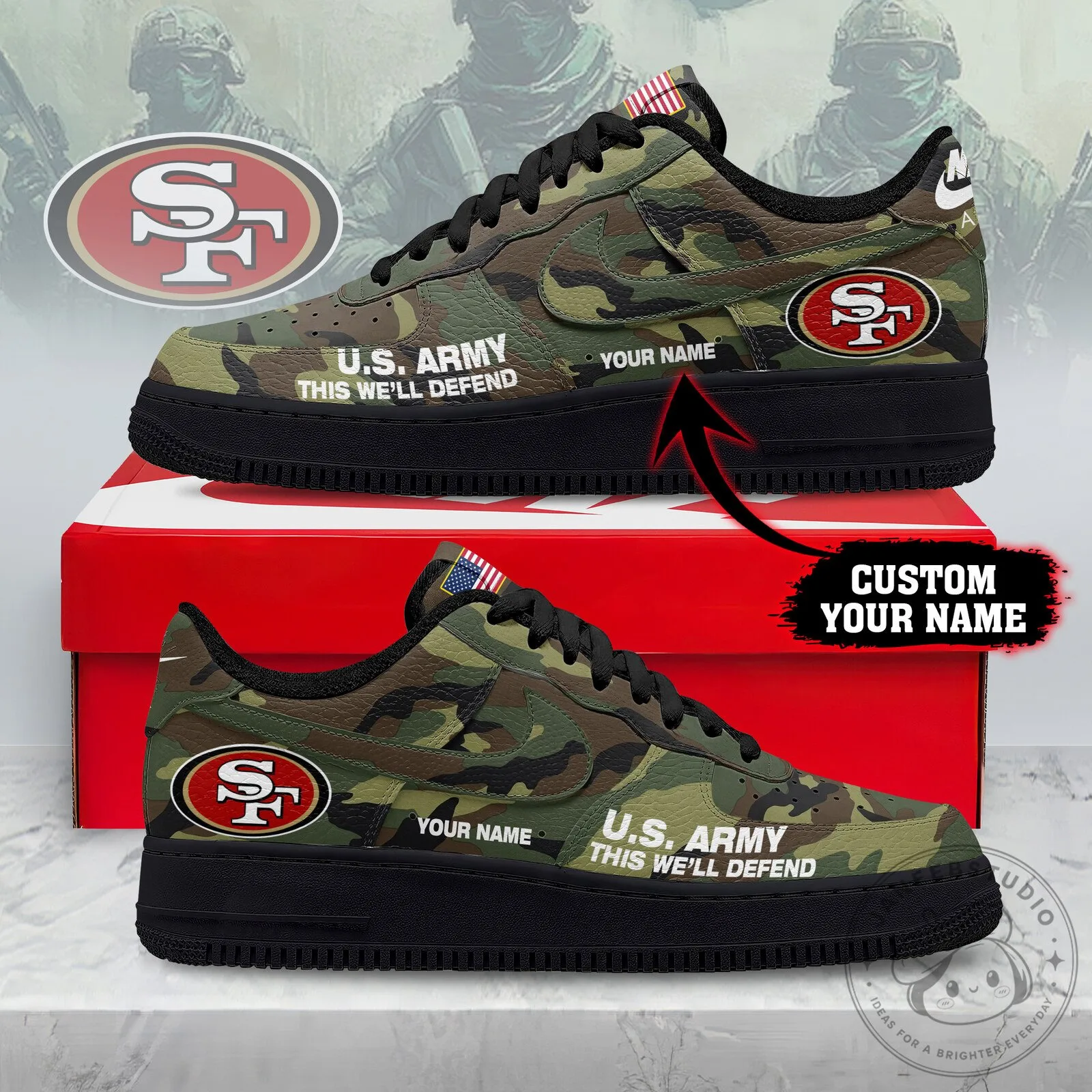 San Francisco 49ers NFL US Army Camouflage Custom Name Fan Shoes