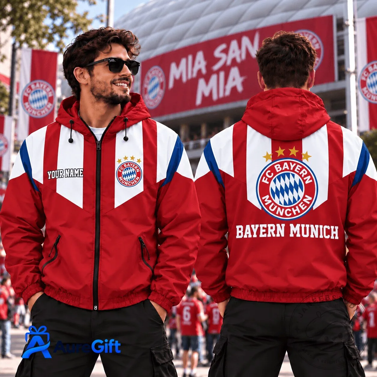 Bayern Munich Personalized Name Red White Blue Windbreaker Jacket