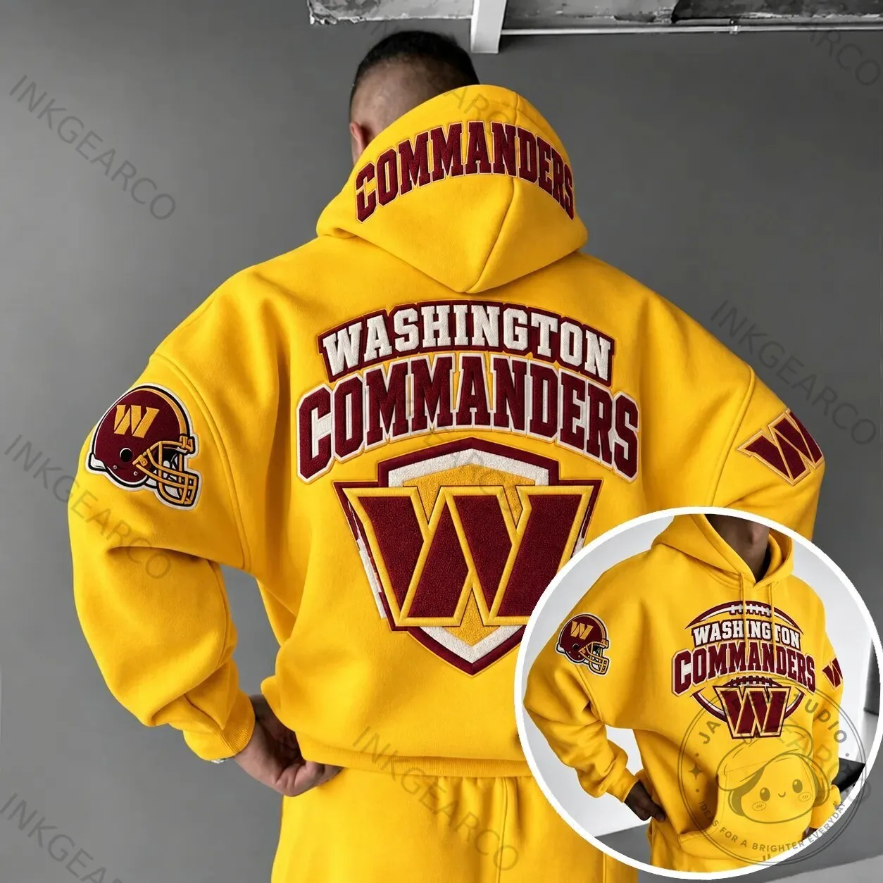 Washington Commanders Football Team Logo Gold Pullover Hoodie for Men and Women