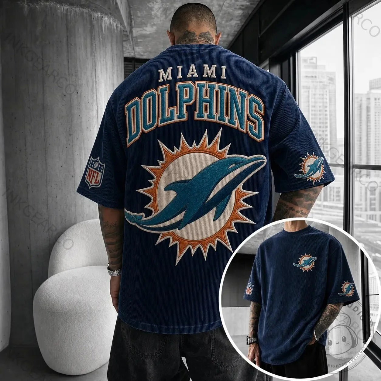 Miami Dolphins NFL Football Team Logo Corduroy T-Shirt