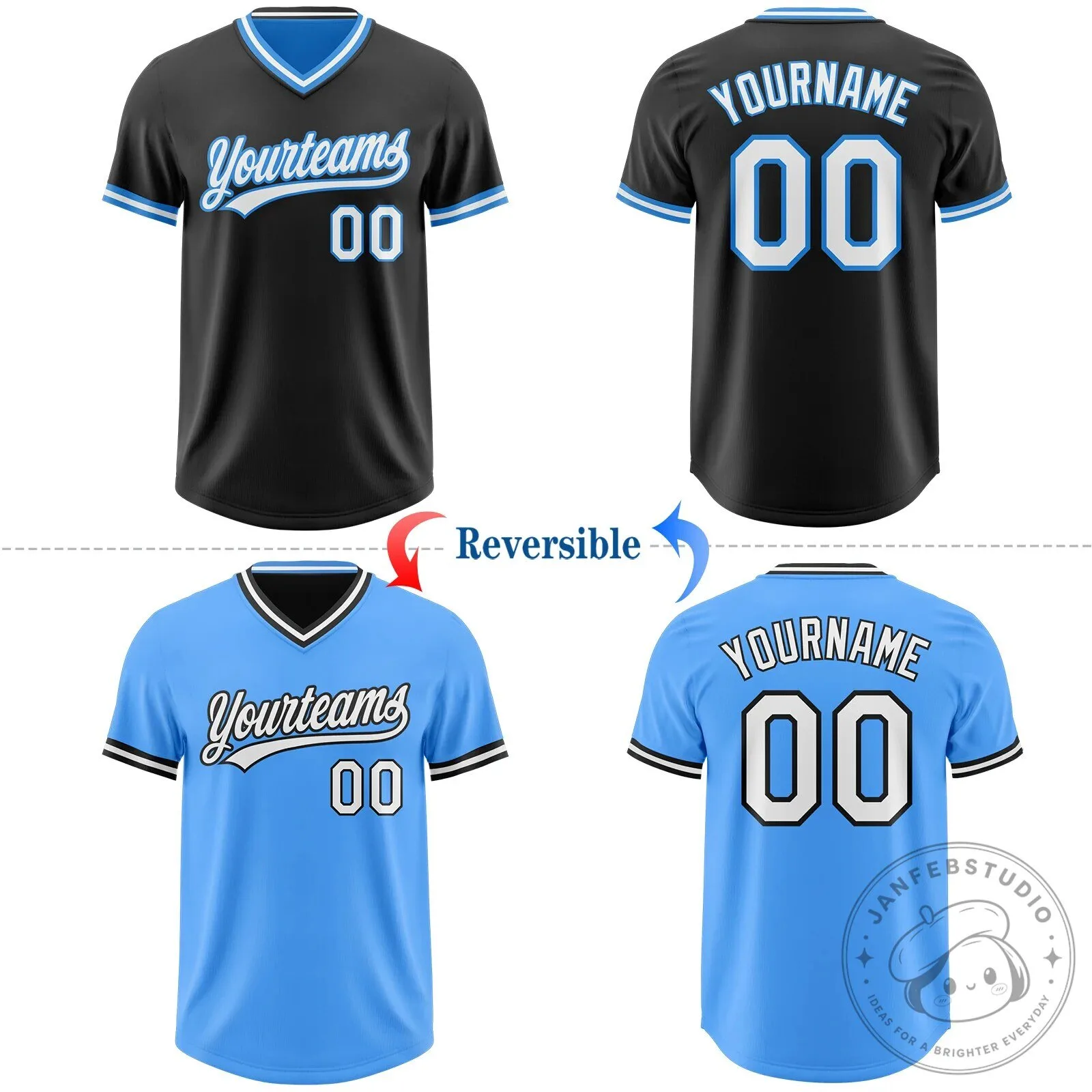 Custom Reversible Baseball Jersey with Your Team Name and Number in Black and Blue 12 Custom Reversible Baseball Jersey with Your Team Name and Number in Black and Blue
