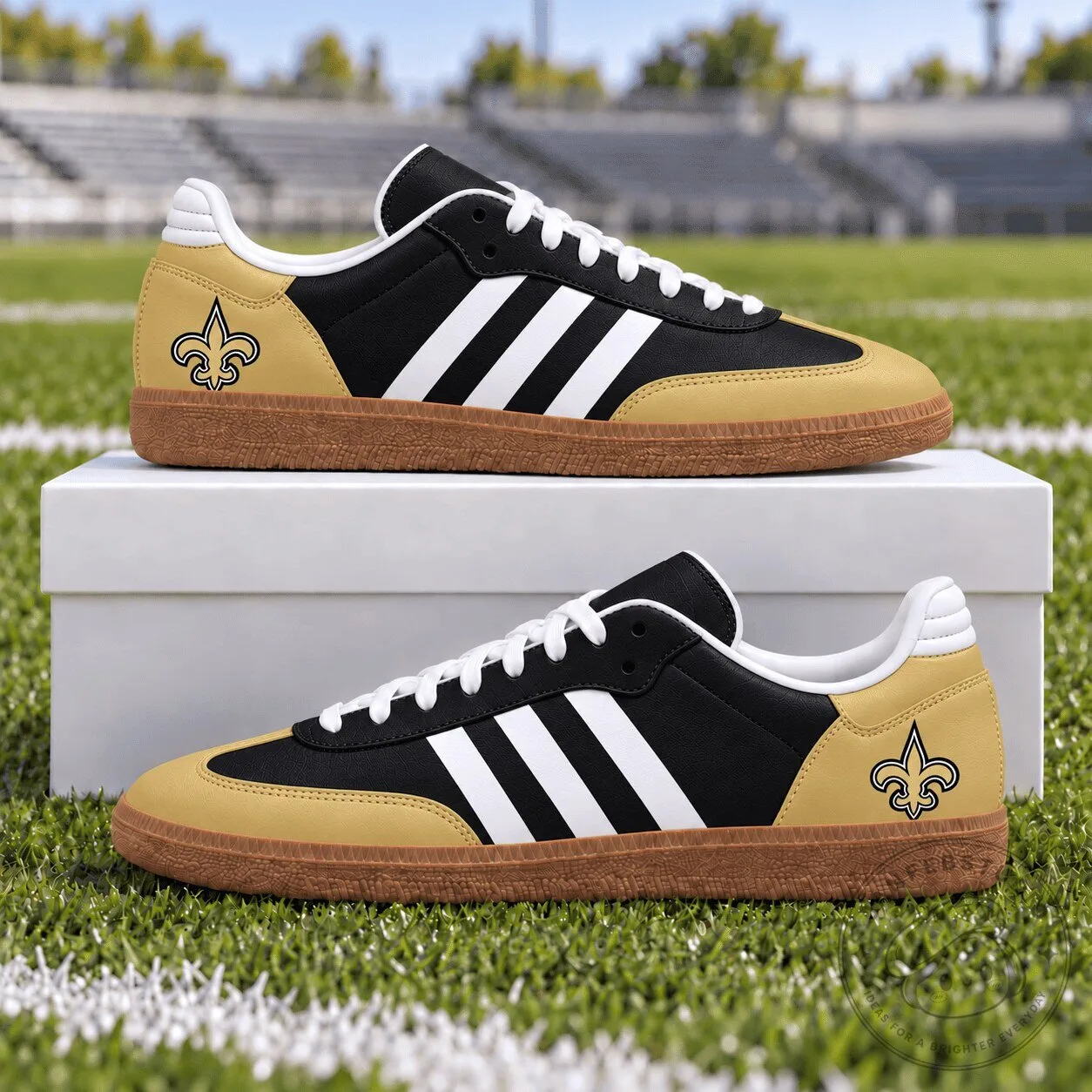 New Orleans Saints Black And Gold Three Stripes Samba Shoes 2 New Orleans Saints Black And Gold Three Stripes Samba Shoes