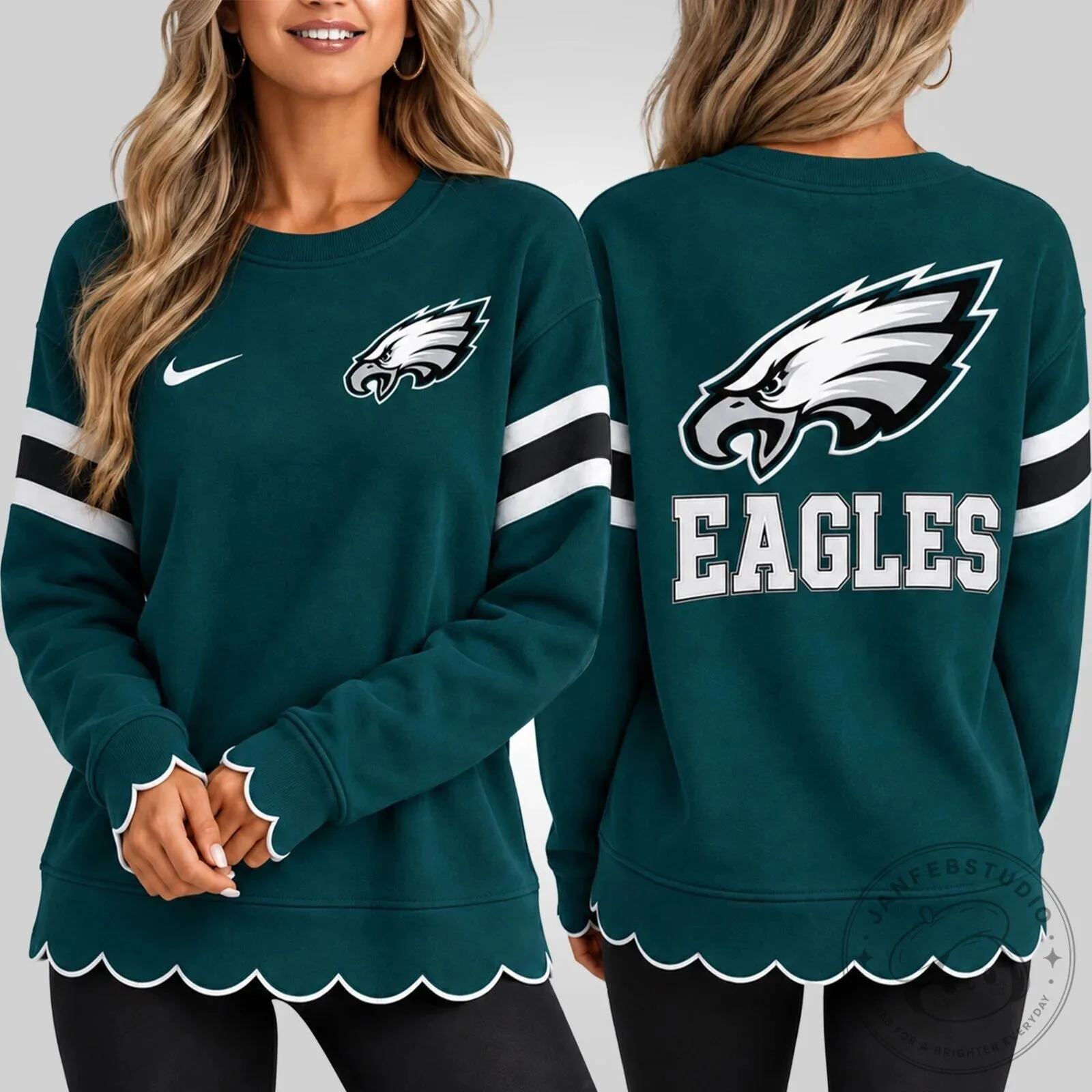 Philadelphia Eagles Women's Scalloped Hem Graphic Crewneck Sweatshirt