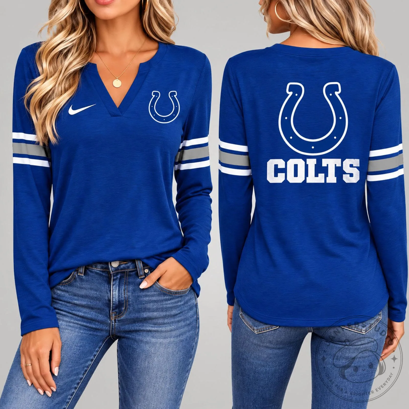 Indianapolis Colts Women's Blue V-Neck Long Sleeve Shirt