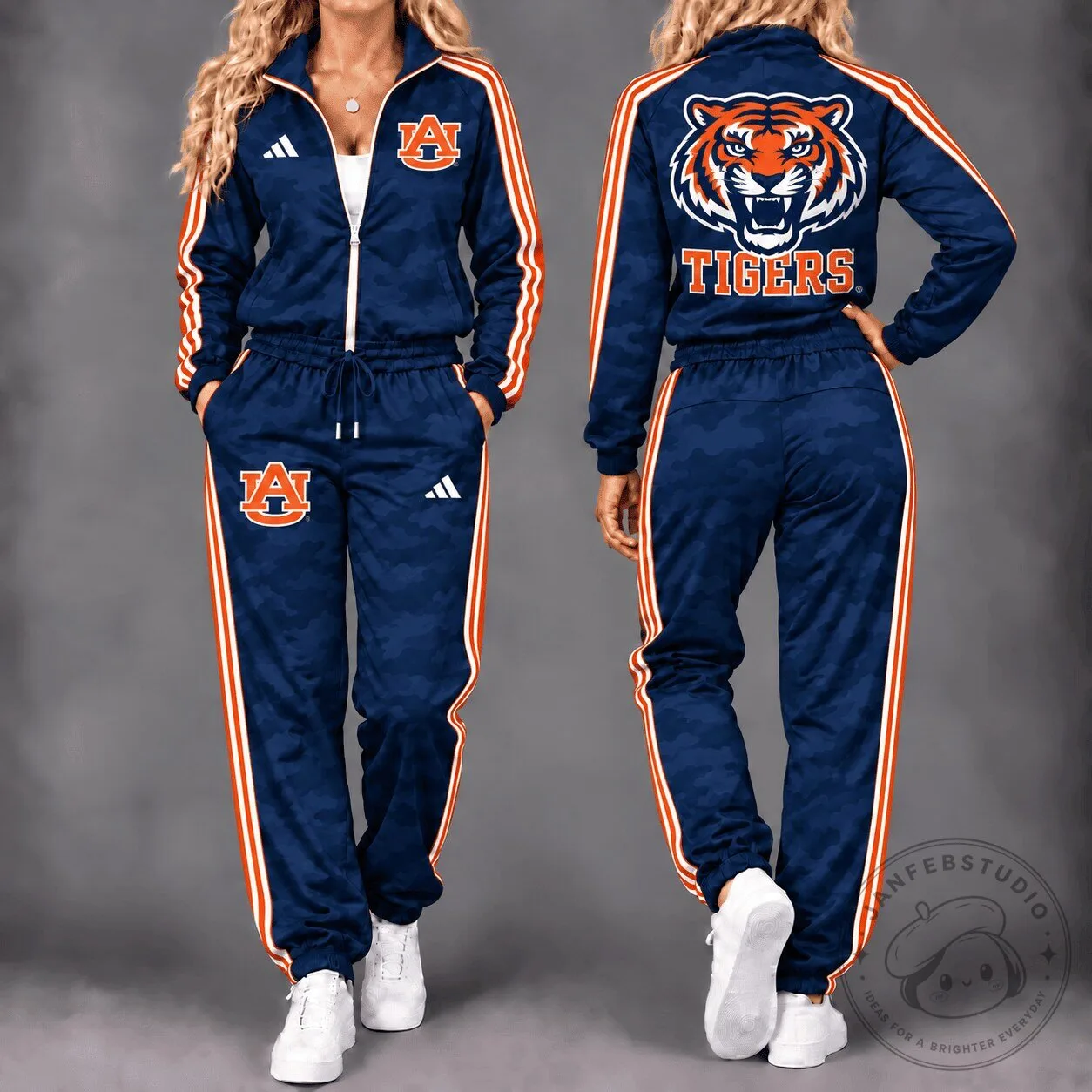 Auburn Tigers NCAA Team Logo Striped Full-Zip Tracksuit Hoodie