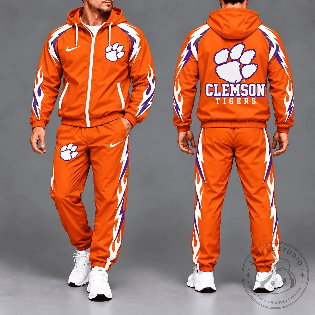 Clemson Tigers NCAA College Football Team Orange Tracksuit Hoodie and Pants Set