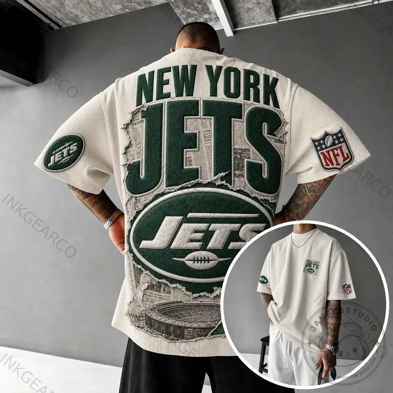 New York Jets American Football Team Distressed Logo Oversized T-Shirt