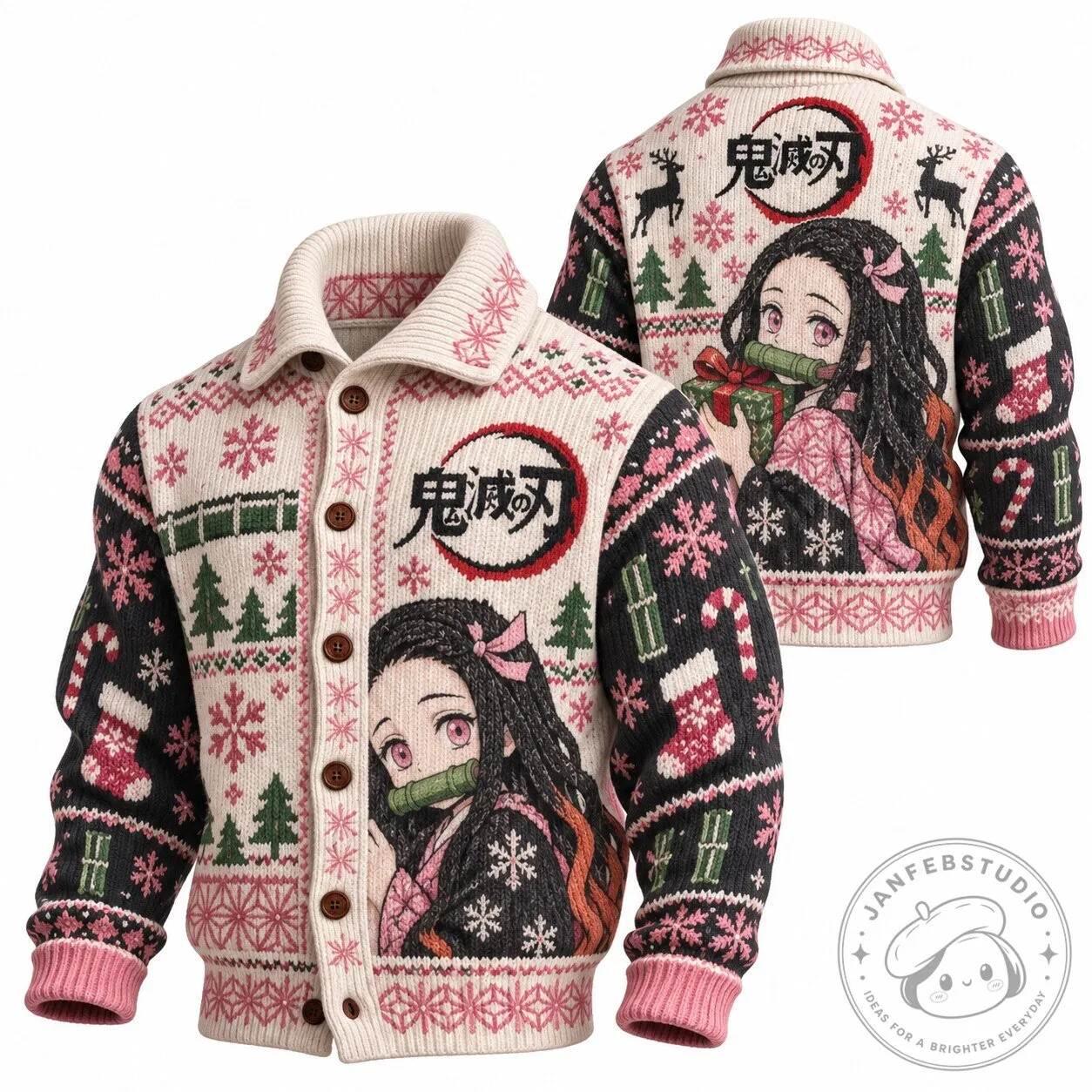 Demon Slayer Nezuko Kamado Christmas Holiday Ugly Sweater Cardigan