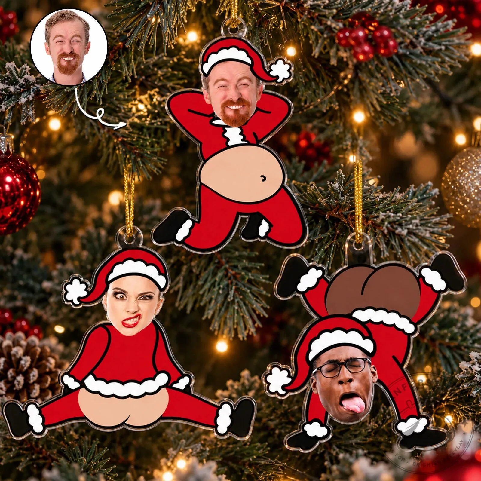 Personalized Funny Face Santa Claus Christmas Tree Ornament
