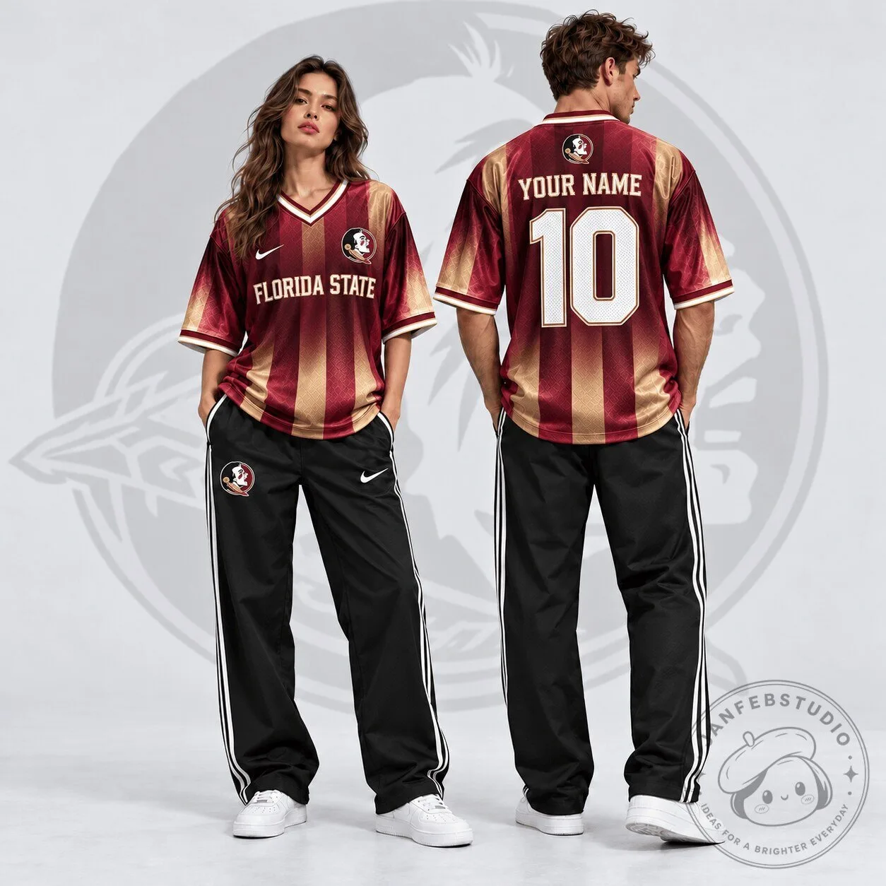 Florida State Seminoles Personalized Maroon and Gold Striped V-Neck Football Jersey